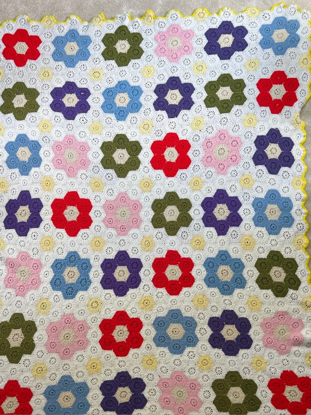 Granny Square Flower Garden Blanket Full Size Hexagon Edge